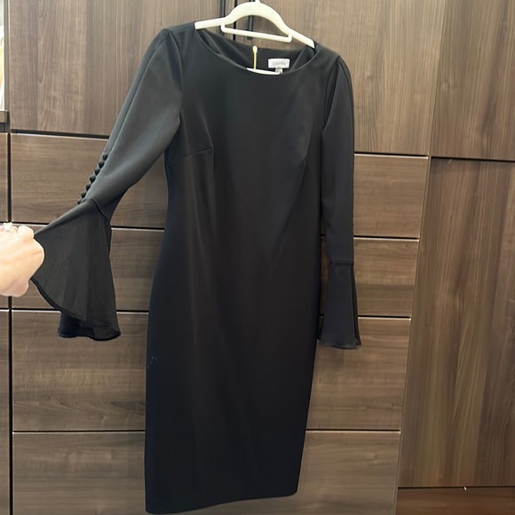 Calvin Klein Dresses & Skirts - Calvin Klein Black Shift Dress with Sheer Bell Sleeves Size 10